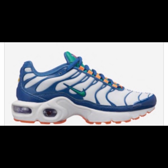blue and white nike air max plus